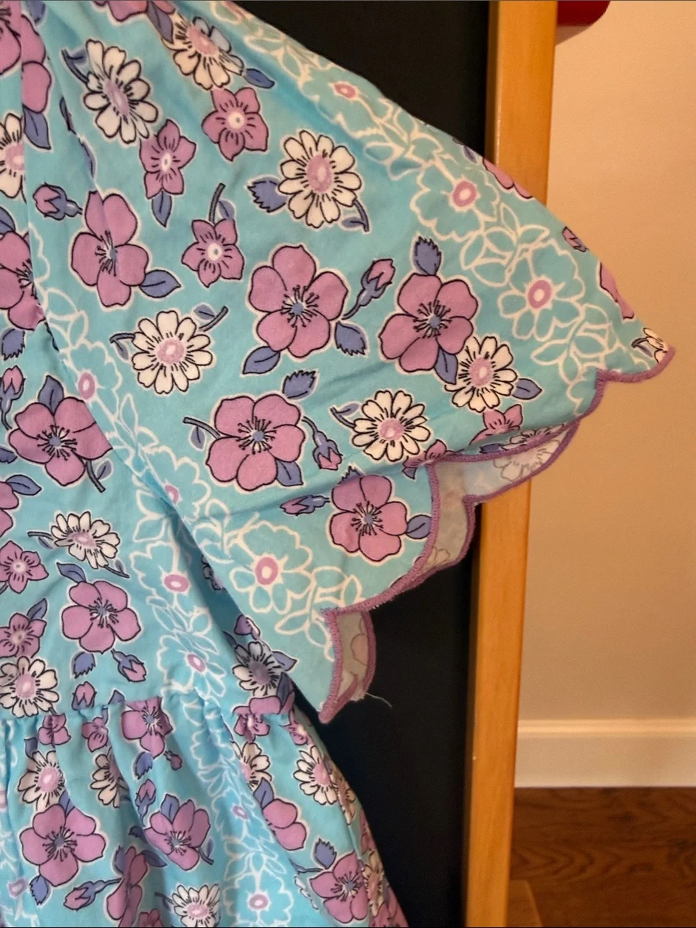 Bisby Girls' Aqua Floral Casual Dress with Tassel